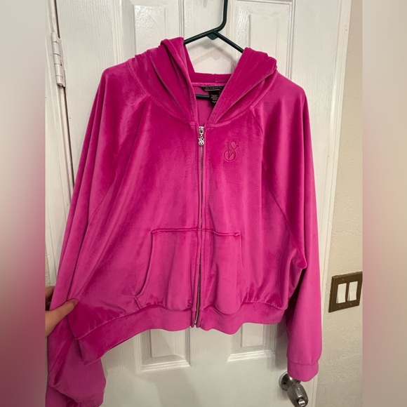 Victoria's Secret Sweaters - Victoria's Secret Hot Pink Velour Zip Hoodie